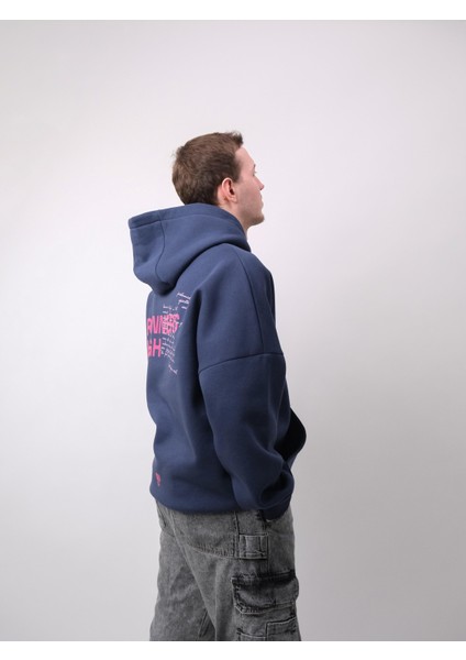 Runner's High, Lacivert Oversize Kapüşonlu Sweatshirt