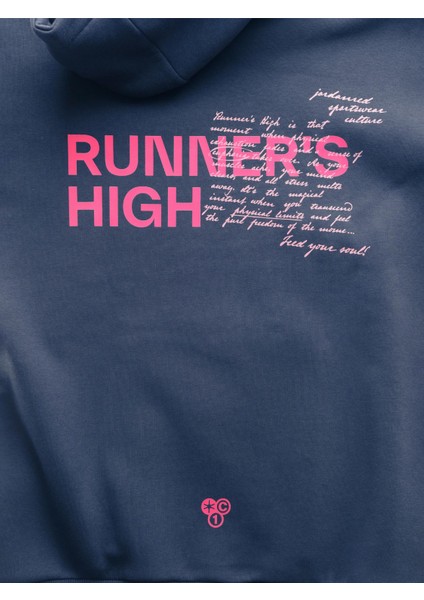 Runner's High, Lacivert Oversize Kapüşonlu Sweatshirt