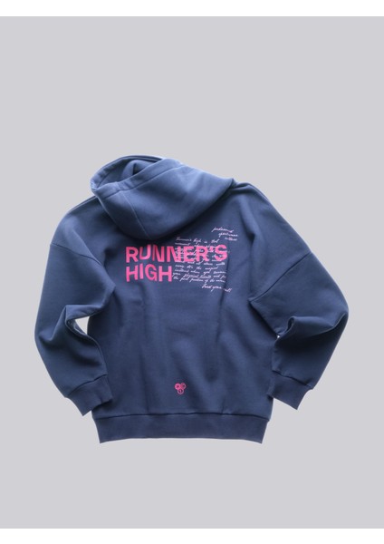Runner's High, Lacivert Oversize Kapüşonlu Sweatshirt