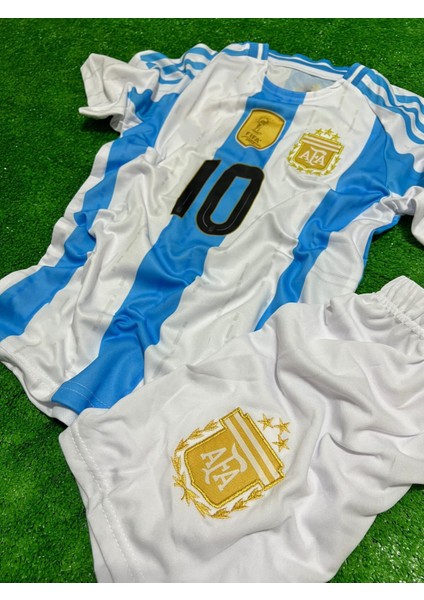 Messi Arjantin E.ur.o 2025 New Sezon Çocuk Forması 4'lü Set Şort Çorap ve Bileklik Hediyeli(Mavi Beyaz)