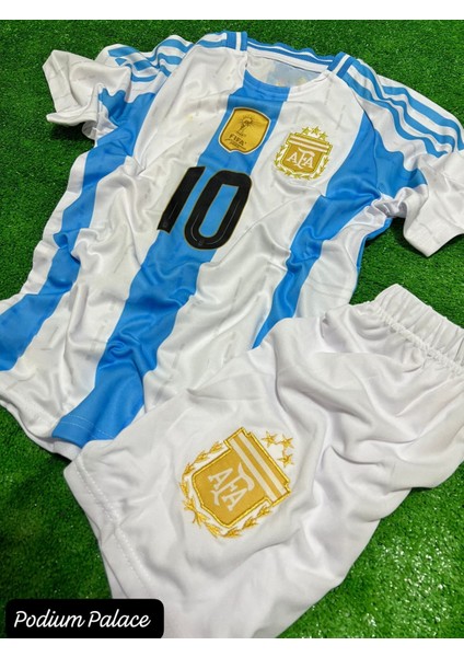 Messi Arjantin E.ur.o 2025 New Sezon Çocuk Forması 4'lü Set Şort Çorap ve Bileklik Hediyeli(Mavi Beyaz)