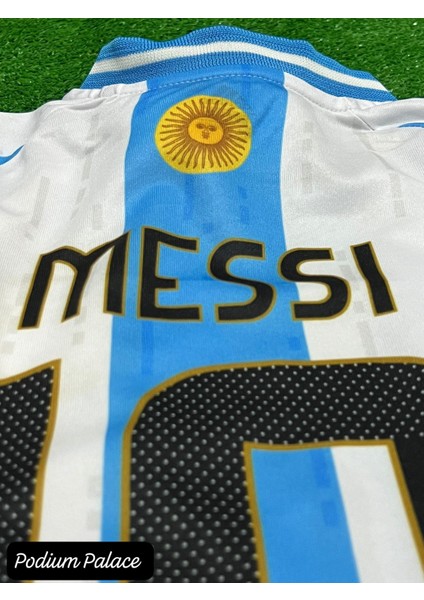 Messi Arjantin E.ur.o 2025 New Sezon Çocuk Forması 4'lü Set Şort Çorap ve Bileklik Hediyeli(Mavi Beyaz)