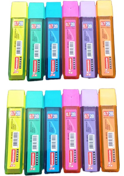 M-602 2B 60 mm 0.7 Kalem Ucu 12 Tüp Neon Renklerde 20 Adet Uç İçerir