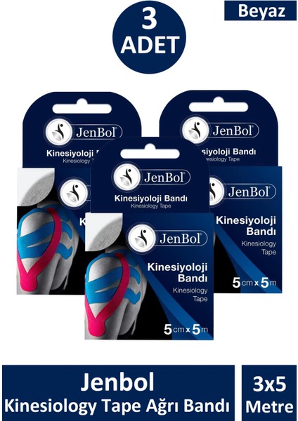 Kinesio Bandı 5 cm x 5 M - Beyaz 3 Adet