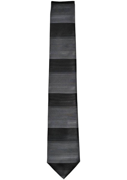Siyah Antrasit Yatay Çizgili 7 cm Genişliğinde Ince Kravat