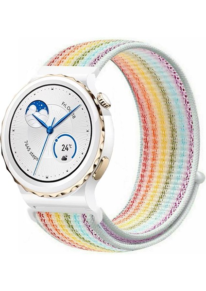 Huawei Watch Gt3 Pro 43MM Seramik ile Uyumlu Kordon Kumaş Desenli Cırt Cırtlı Spor Kayış