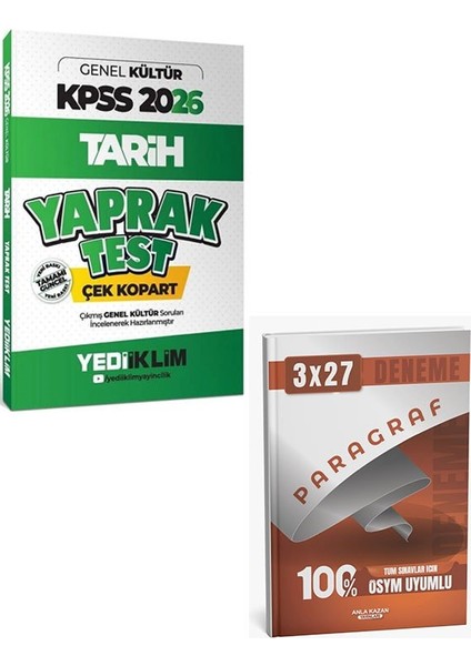 Yediiklim 2026 Kpss Tarih Yaprak Test+Anla Kazan Paragraf