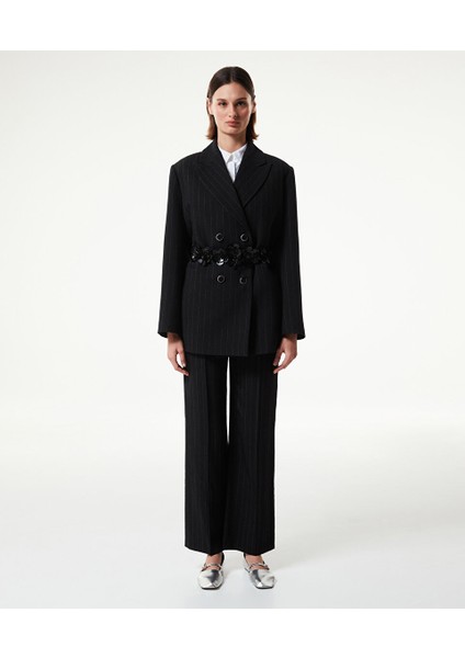 Keten Karışımlı Çizgi Desen Blazer MS1240005012001