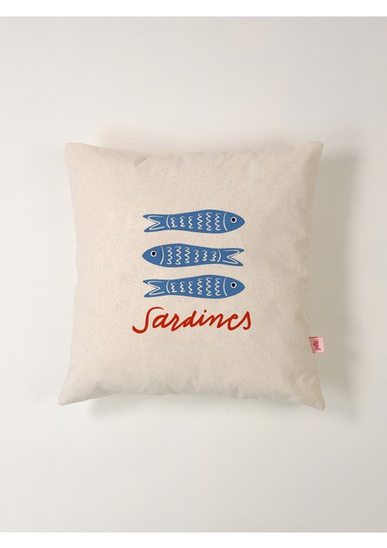 Marin Serisi Mavi Sardines Baskılı Yastık Kılıfı 45X45 cm