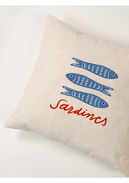 Marin Serisi Mavi Sardines Baskılı Yastık Kılıfı 45X45 cm modelleri