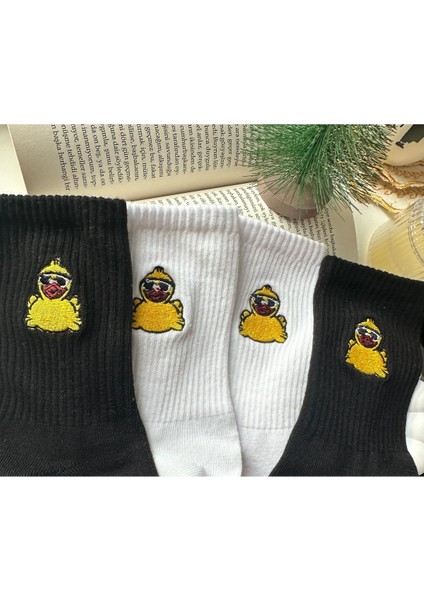 Sevimli Öpücük Atan Civciv Nakışlı Yazlık Kışlık Pamuklu Unisex Casual 2 Çift Soket Çorap