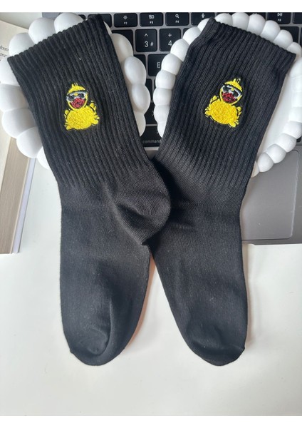 Sevimli Öpücük Atan Civciv Nakışlı Yazlık Kışlık Pamuklu Unisex Casual 2 Çift Soket Çorap