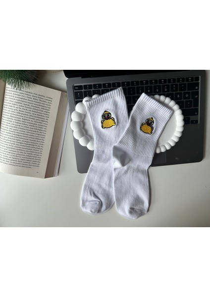 Sevimli Öpücük Atan Civciv Nakışlı Yazlık Kışlık Pamuklu Unisex Casual 2 Çift Soket Çorap