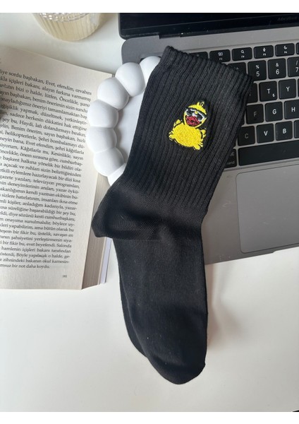 Sevimli Öpücük Atan Civciv Nakışlı Yazlık Kışlık Pamuklu Unisex Casual 2 Çift Soket Çorap