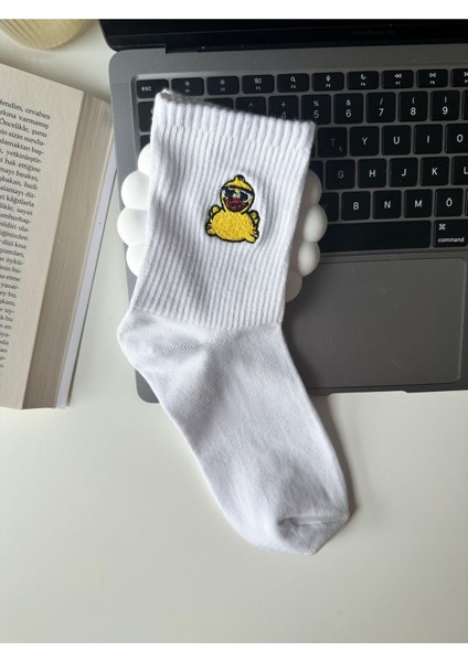 Sevimli Öpücük Atan Civciv Nakışlı Yazlık Kışlık Pamuklu Unisex Casual 2 Çift Soket Çorap