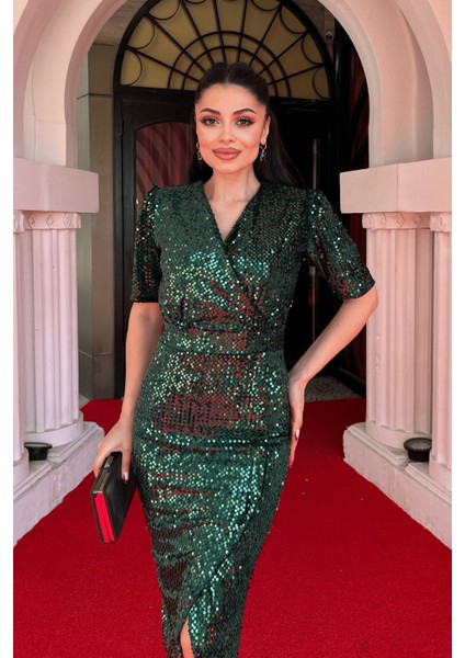 Kadife Payet Ceket Elbise - Zümrüt Yeşil modelleri