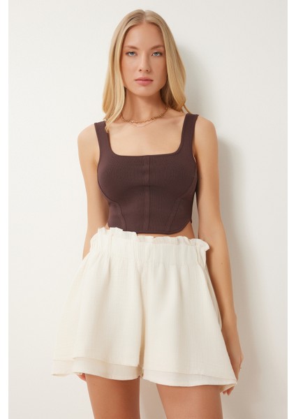 Çift Katlı Müslin Şort Krem LNS0029