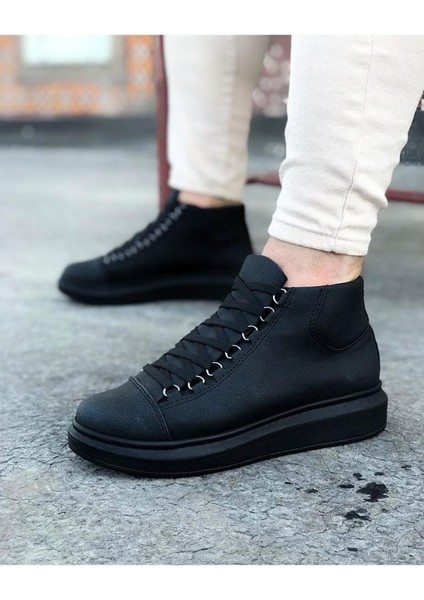 HS032 Kömür Bağcıklı Sneakers Yarım Bilek Bot
