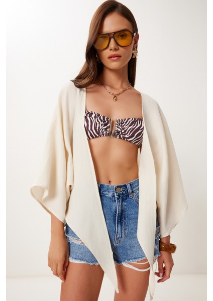 Bağlama Detaylı Crop Müslin Bluz Krem LMX0092