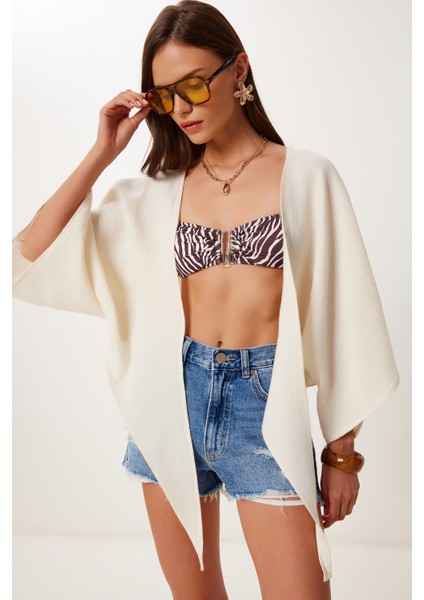Bağlama Detaylı Crop Müslin Bluz Krem LMX0092