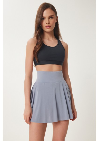 Içi Şortlu Örme Mini Tenis Etek Gri LDZ0036