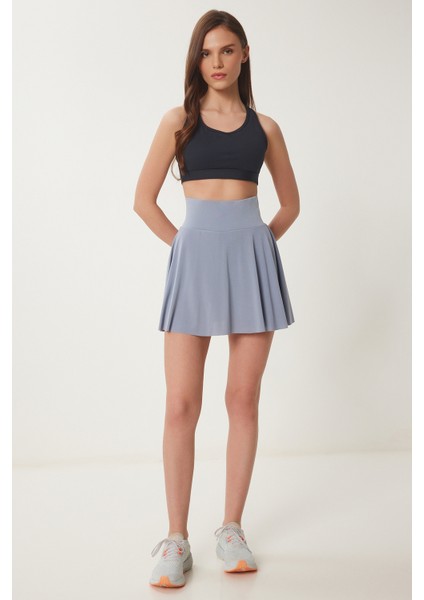 Içi Şortlu Örme Mini Tenis Etek Gri LDZ0036