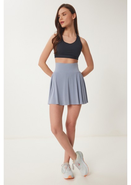 Içi Şortlu Örme Mini Tenis Etek Gri LDZ0036