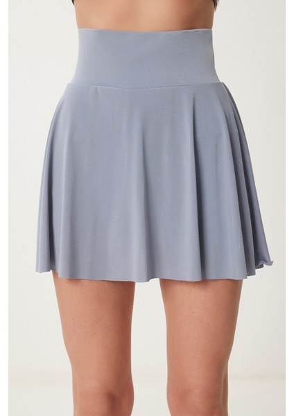 Içi Şortlu Örme Mini Tenis Etek Gri LDZ0036