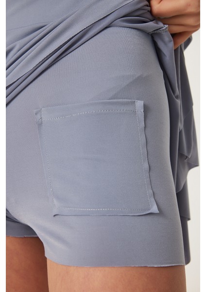 Içi Şortlu Örme Mini Tenis Etek Gri LDZ0036
