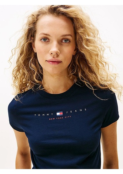 Tjw Slım Tj Us Lınear Ss Tee Kadın Mavi T-Shirt DW0DW21422C1G fırsatları