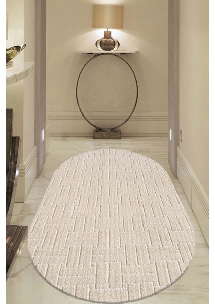 Moopy Oval Krem Bukleli Yumuşak Soft Dokuma Yolluk Halı Salon Halısı LP1001A_KREM fiyatları