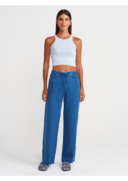 72022 Çizgili Lyocell Denim Pantolon-Lacivert