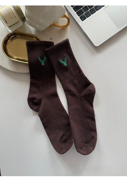 Geyik Nakışlı Renkli Yazlık Kışlık Pamuklu Unisex Soket Çorap