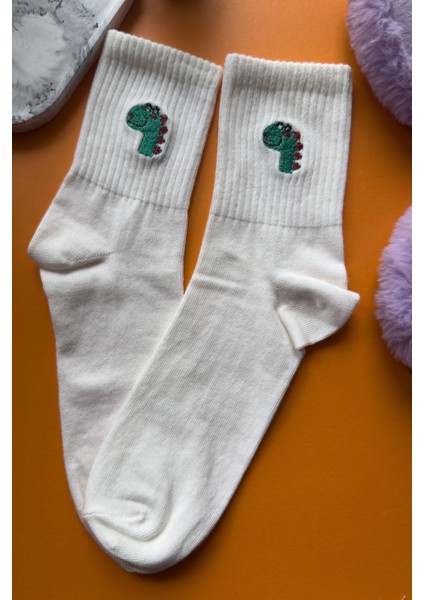 Sevimli Ejderha Nakışlı Renkli Casual Yazlık Kışlık Unisex Soket Çorap