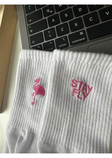 Çorap Arkası Flamingo Nakışlı Pamuklu Yazlık Kışlık Siyah Beyaz Eğlenceli Soket Kadın Çorap fiyatları