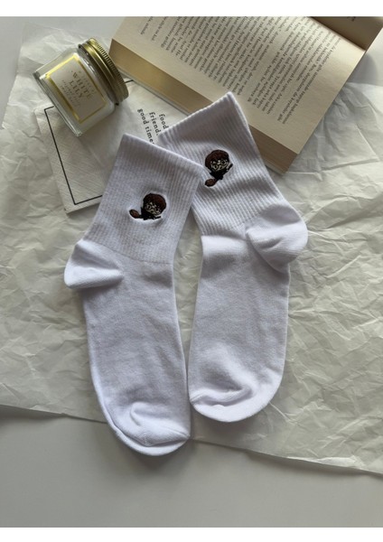 Harry Potter Nakışlı Beyaz Unisex Yazlık Kışlık Sevimli Soket Çorap