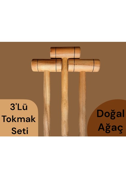 El Yapımı Küçük Ahşap Tokmak Zeytin Ceviz Fındık Kırıcı 3 Adet
