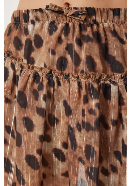 Leopar Desenli Şifon Şort Etek Bej LHC0001