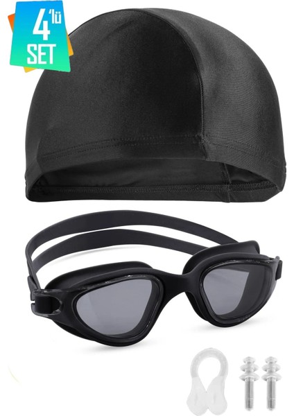 Swimmer Pro Buğu Yapmaz Antifog Yüzücü Gözlüğü Kulak Burun Tıkaçlı Ayarlanabilir Deniz Havuz 4lü Set