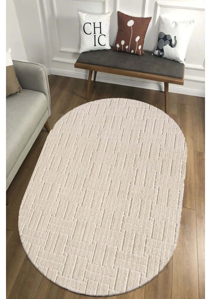 Moopy Oval Krem Bukleli Yumuşak Soft Dokuma Yolluk Halı Salon Halısı LP1001A_KREM