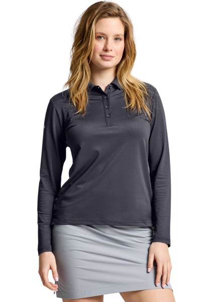 Ws Tech Pique Polo Ls Kadın Gri Tişört