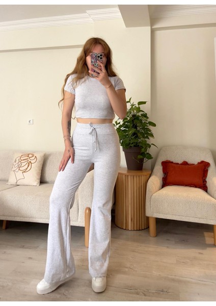 Basic Gri Crop & Tayt Takım