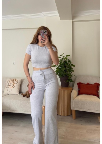 Basic Gri Crop & Tayt Takım