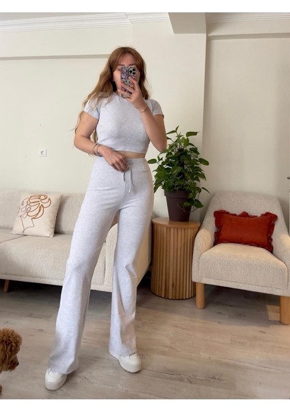 Basic Gri Crop & Tayt Takım