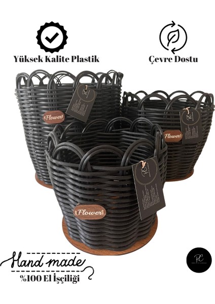 Premium Siyah Renk 3'lü Saksılık Seti indirimleri