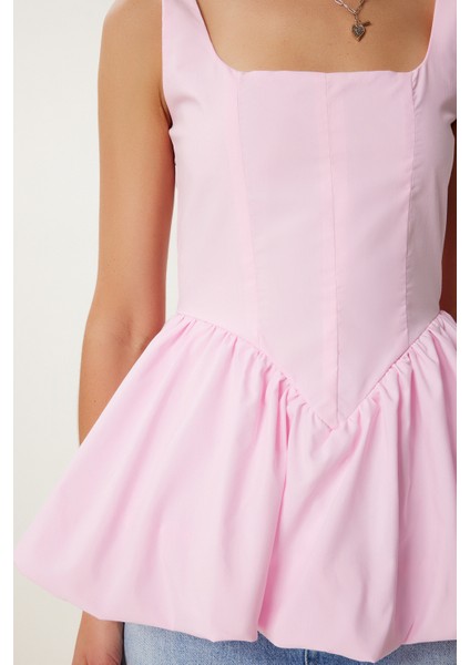 Askılı Balon Etekli Poplin Bluz Şeker Pembe LPX0002 modelleri