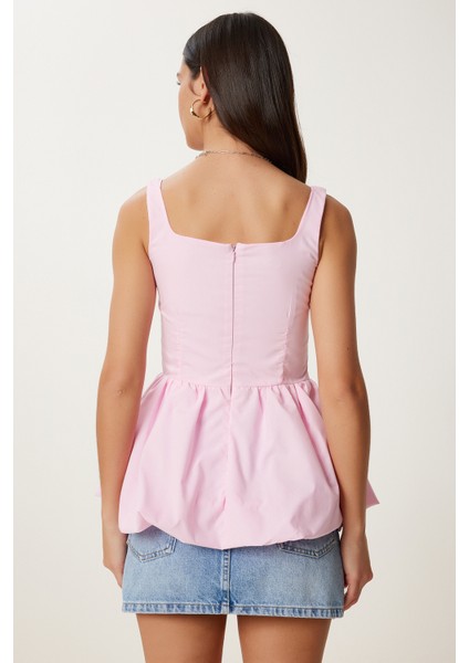 Askılı Balon Etekli Poplin Bluz Şeker Pembe LPX0002 fırsatları