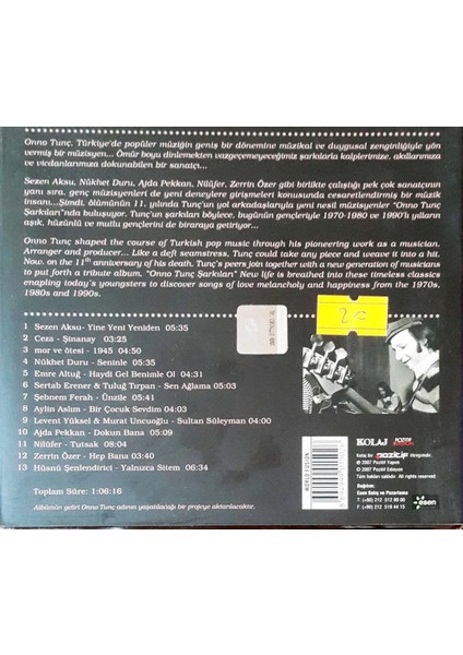 Dikkat CD Various – Onno Tunç Şarkıları