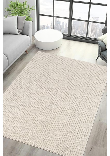 Kaymaz Taban Moopy Krem Bukleli Yumuşak Soft Dokuma Yolluk Halı Salon Halısı LP1003A_KREM