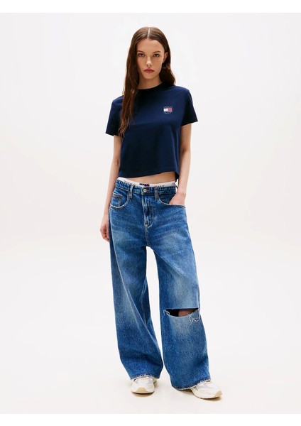 Tjw Reg Sh Tommy Us Flag Ss Tee Kadın Mavi T-Shirt DW0DW21423C1G